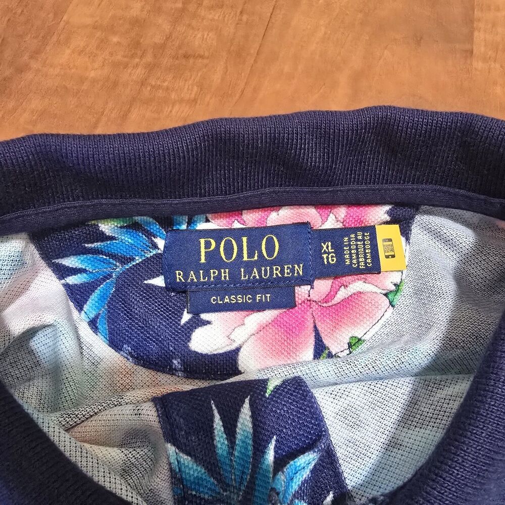 Polo Ralph Lauren Mens Short Sleeve Floral Print Old English P Polo Shirt XL - Picture 4 of 6